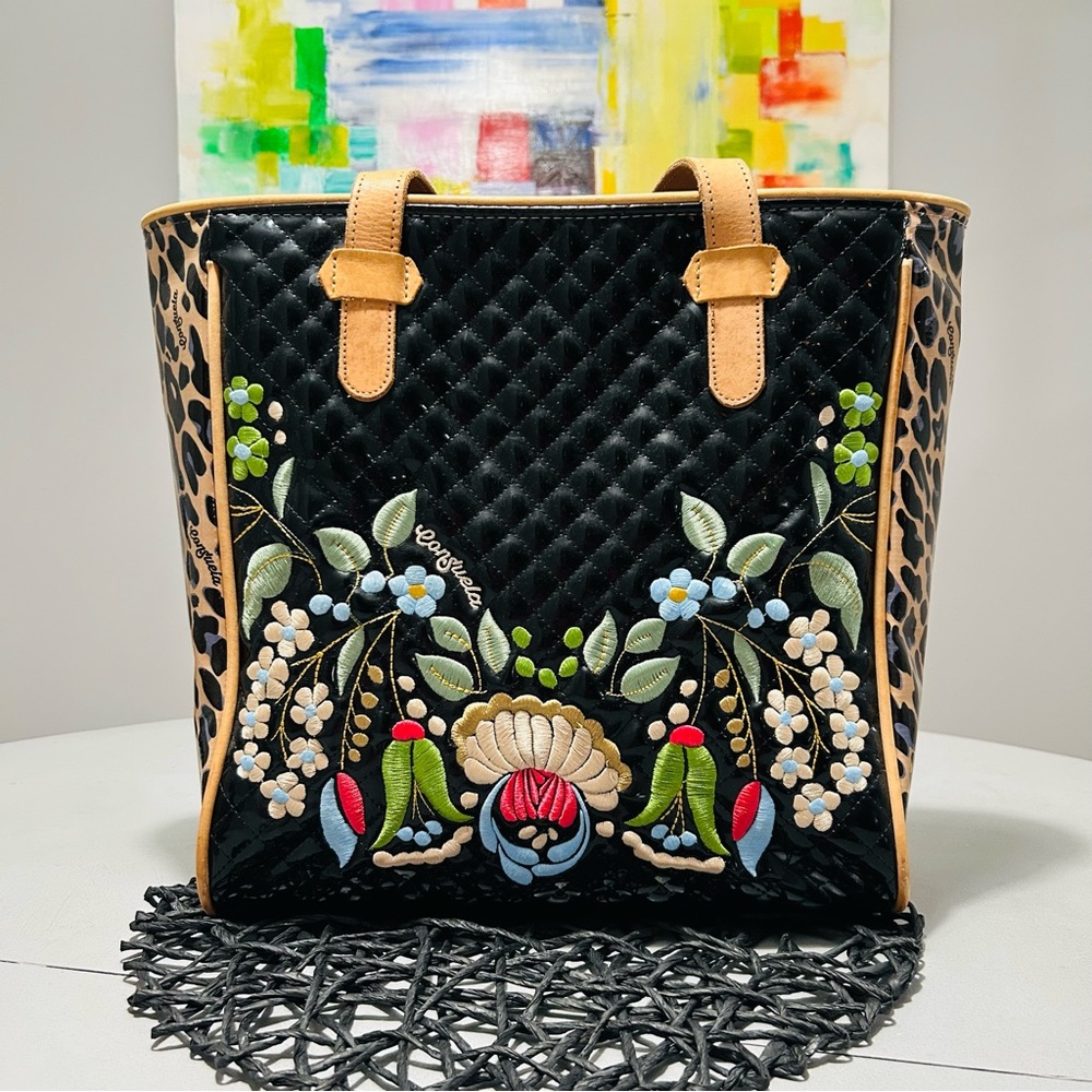 Consuela Black and Tan Floral Tote - Picture 2 of 16